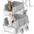 2PACK Stainless Steel Litter Box, Metal Litter Box with Lid High Sides, XL Extra Large Litter Box for Big Cats, Never Absorbs