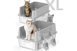 KITCATY 2PACK Stainless Steel Litter Box, Metal Litter Boxs with Lid High Sides, XL Extra Large Litter Box for Big Cats, Never Absorbs Odors, Leak-Proof, Stain-Free, Rust-Free, Easy to Clean, Scoop Included