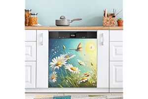 JIPONI Dishwasher Magnetic Cover Summer Daisy Butterfly Painting Dishwasher Magnetic Kitchen Art Decor, Dishwasher Magnetic Sticker 23 W x 26 H Inch