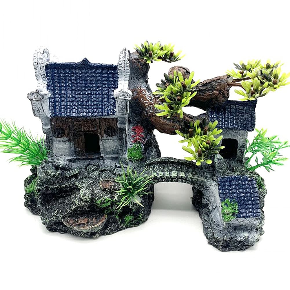 Photo 1 of IBWell Classical Lifelike Chinese Landscape Resin Aquarium Castle Decorations Fish Tank Ornaments (River)