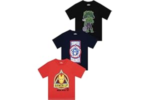 Marvel T-Shirt 3 Pack, Captain America, Hulk, Iron Man Avengers Shirt, Multipack Boys T Shirts for Summer