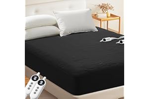 MASVIS Heated Mattress Pad Queen Size - Dual Control, 6 Heat Settings & 10-Hour Auto Off, Quilted Electric Bed Cover, Bed Warmer with Deep Pocket | Fast Heating | Machine Washable,Black,60"x80"