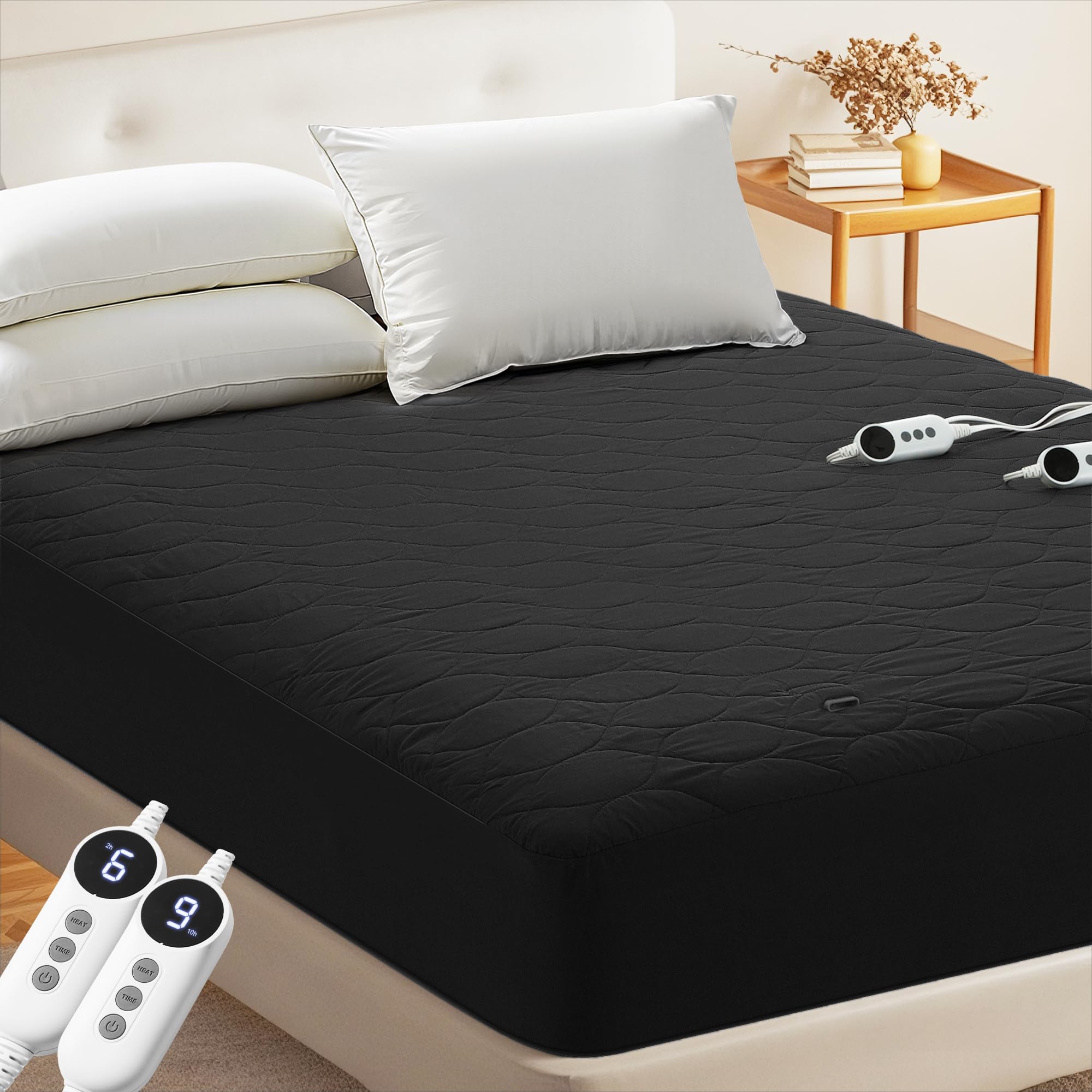 Photo 1 of MASVIS Heated Mattress Pad Queen Size - Dual Control, 6 Heat Settings & 10-Hour Auto Off, Quilted Electric Bed Cover, Bed Warmer with Deep Pocket | Fast Heating | Machine Washable,Black,60"x80"