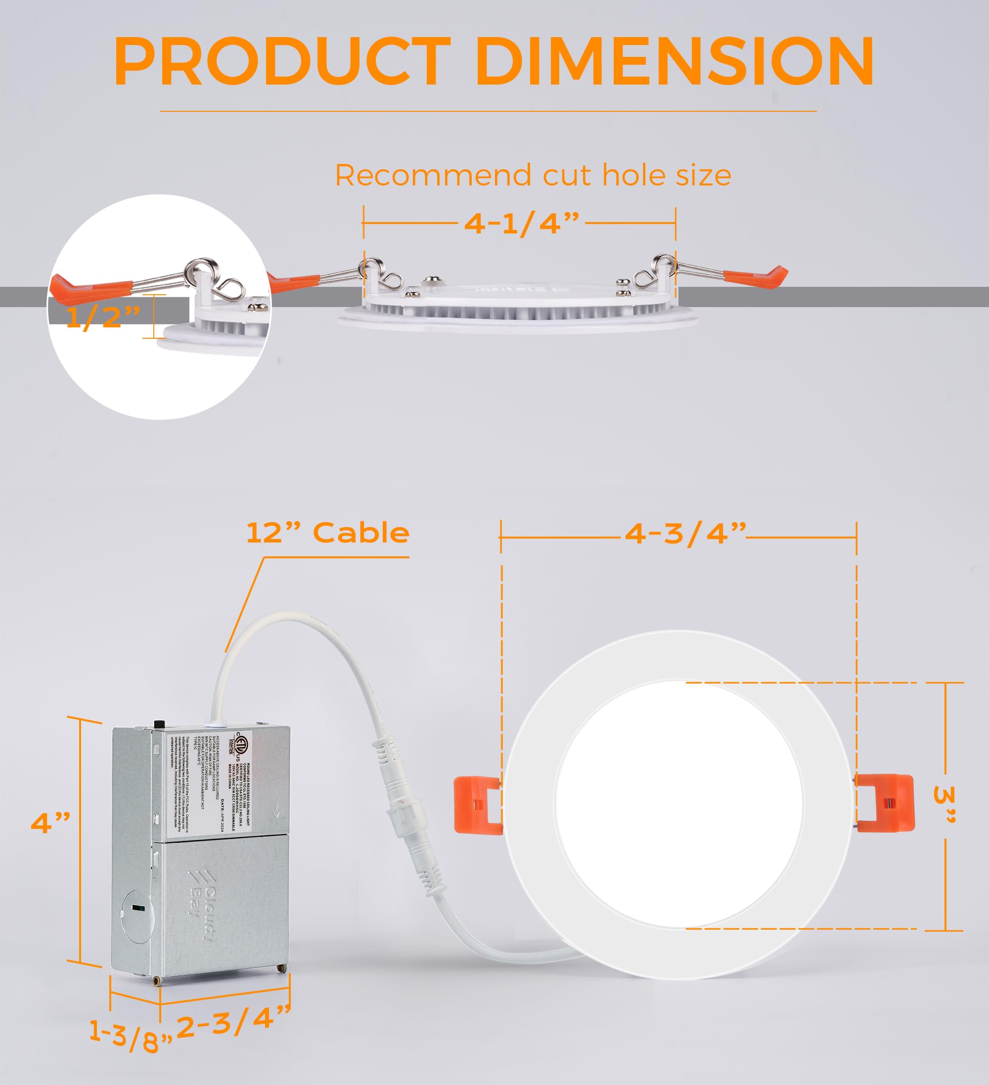Led Light Recess CLOUDY BAY LJD004WH5C-12PK 12 Pack 4 in 5CCT LED Recessed Ceiling Light ...