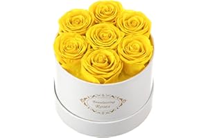 BEAULASTING ROSES Beaulasting Long Lasting Preserved Roses in a Box Last a Year Forever Flowers for Her Mom Wife Anniversary Birthday (Round White Box, Yellow)