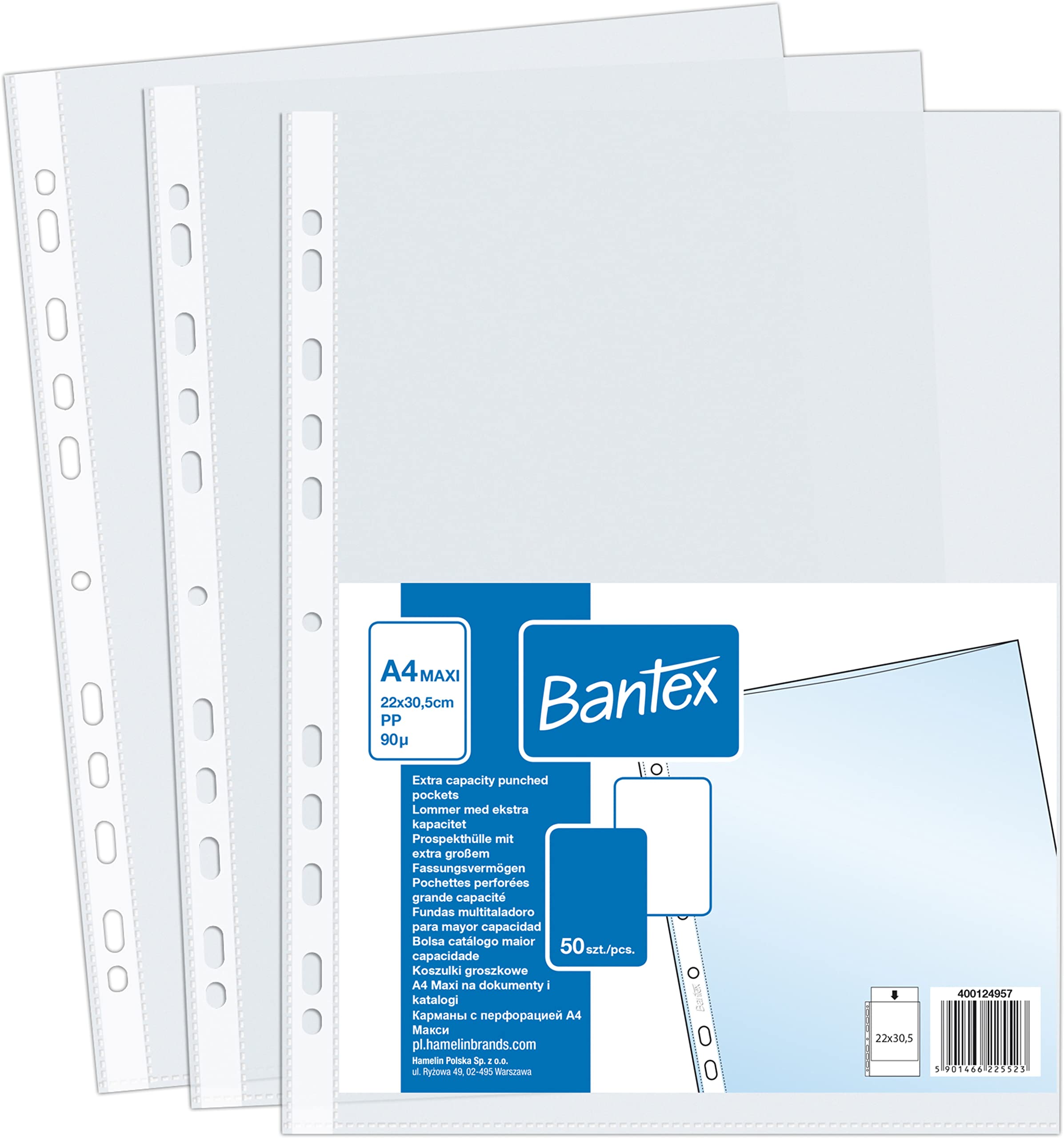 Pack of 50 A4+ Maxi Bantex Catalogue Document Wallets Matt and Grained Polypropylene Film 90 µ (Extra Strong 0.09mm)