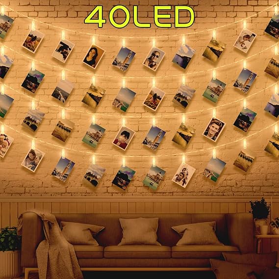 40 LED Photo Clip String Lights, Fairy Lights Bedroom with Clips for