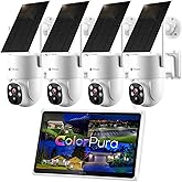 Kittyhok Outdoor Solar Security Camera System Wireless | 4pcs 2K Solar PTZ Security Camera, Pro Color Night Vision, Human Detection, 360 Viewing | 10CH NVR with 10'' HD Monitor, 60 Days Local Storage