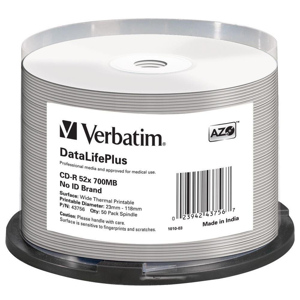 Verbatim 43756 700MB 52x DataLife Plus Printable CD-R - Spindle 50 Pack