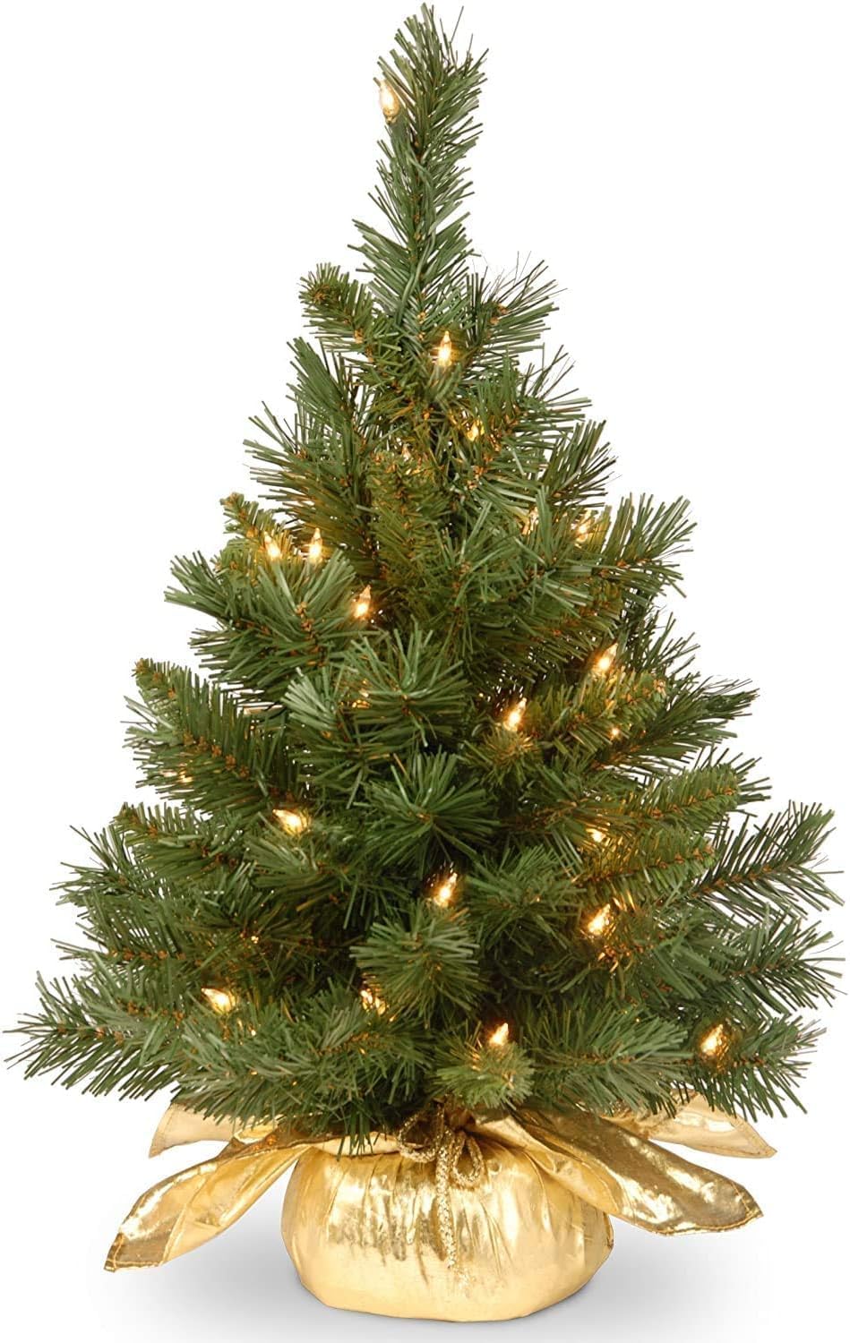 Trees - National Tree Company Pre-lit Artificial Mini Christmas Tree | Includes Small Lights and Cloth Bag Base | Majestic Fir - 2 ft
