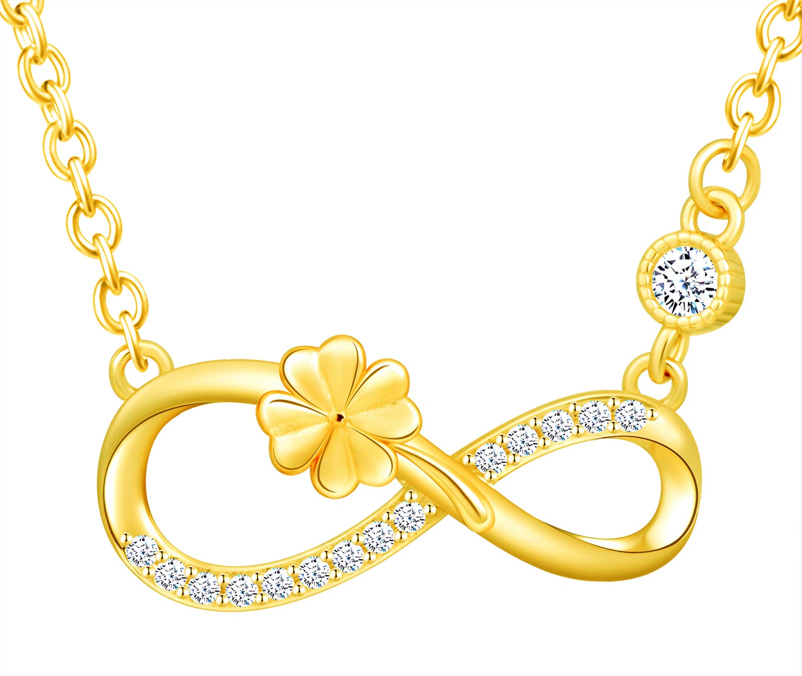 INFINIONLY Women's Girl's Necklace pendant, 925 sterling silver Jewellery Sets, Lucky clover infinity symbol necklace, gold, Inlaid zircon, necklace earrings bracelet jewelry-sets
