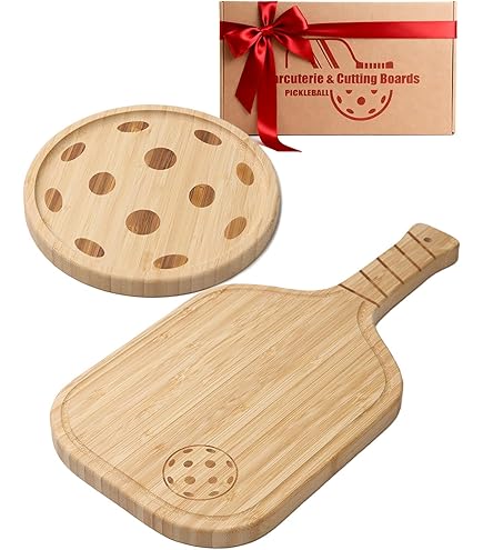 2 PCS Pickleball Paddle Charcuterie Cheese Boards Acacia Wood 16.9x8.1