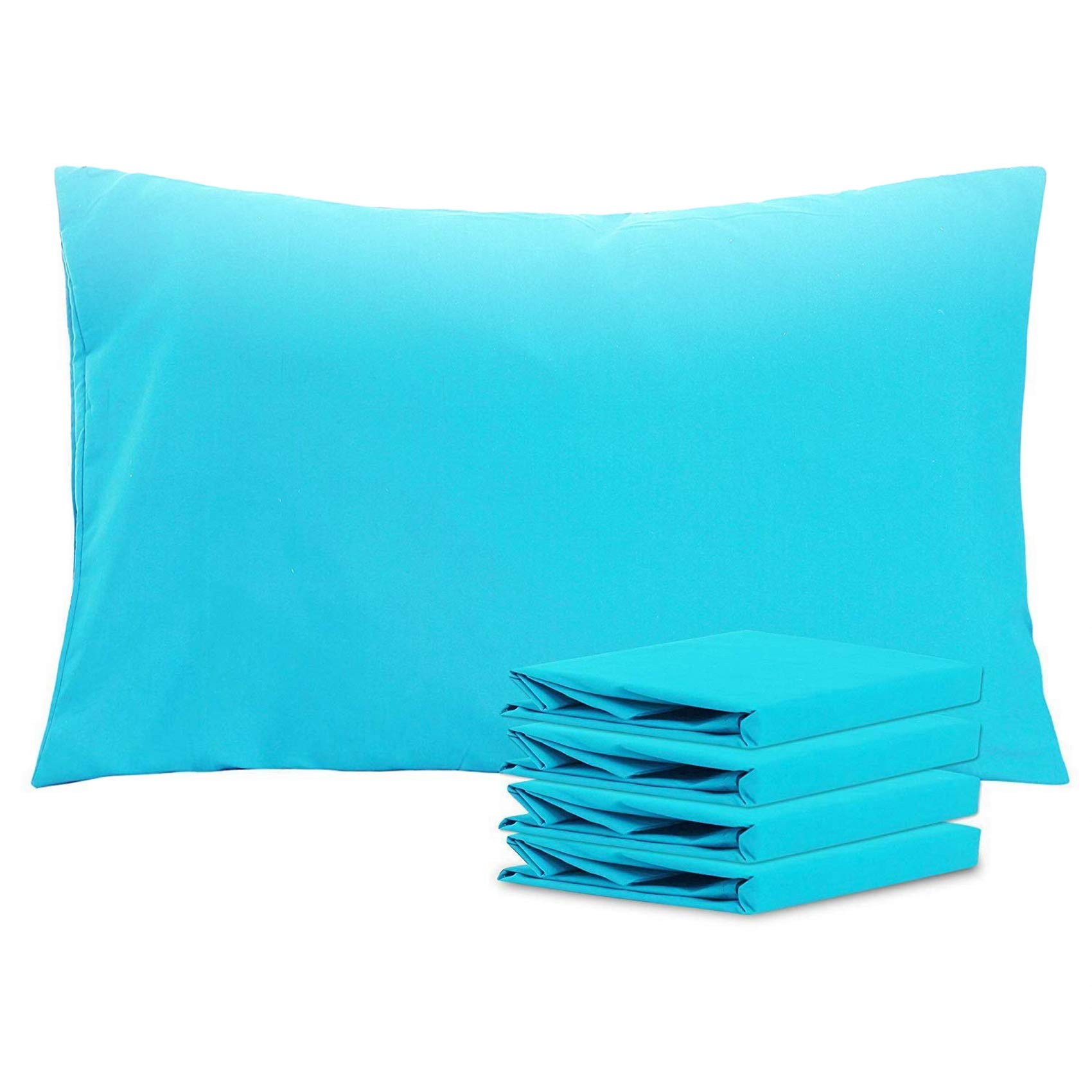 NTBAY Microfiber Plain Pillowcases, 4 Pack Soft Anti Wrinkle and Stain Resistant Envelope Closure Standard Pillow Cases, 50x75 cm, Blue
