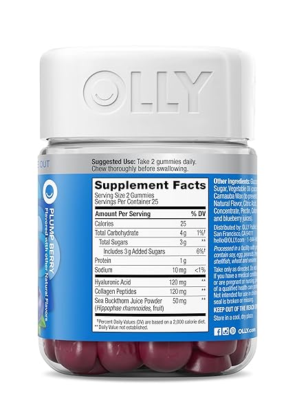 OLLY GLOWING SKIN COLLAGEN GUMMY, HYDRATED, YOUTHFUL SKIN, HYALURONIC ACID, SEA BUCKTHORN, CHEWABLE SUPPLEMENT, BERRY, 25 DAY SUPPLY – 50 COUNT