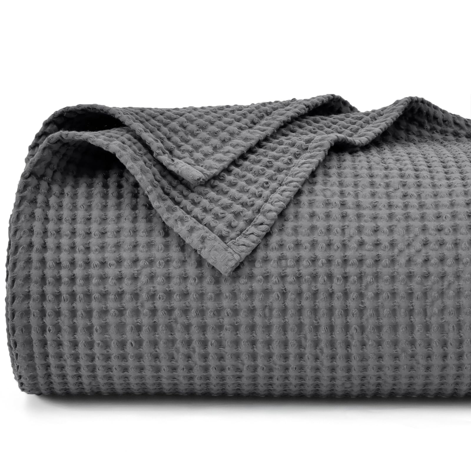 PHF 100% Cotton Waffle Weave Blanket Double Size 150 x 200cm, Pre-Washed Lightweight Breathable Throw Blanket, Oeko-TEX Certified for Bed Sofa, Home Decor, Charcoal Grey
