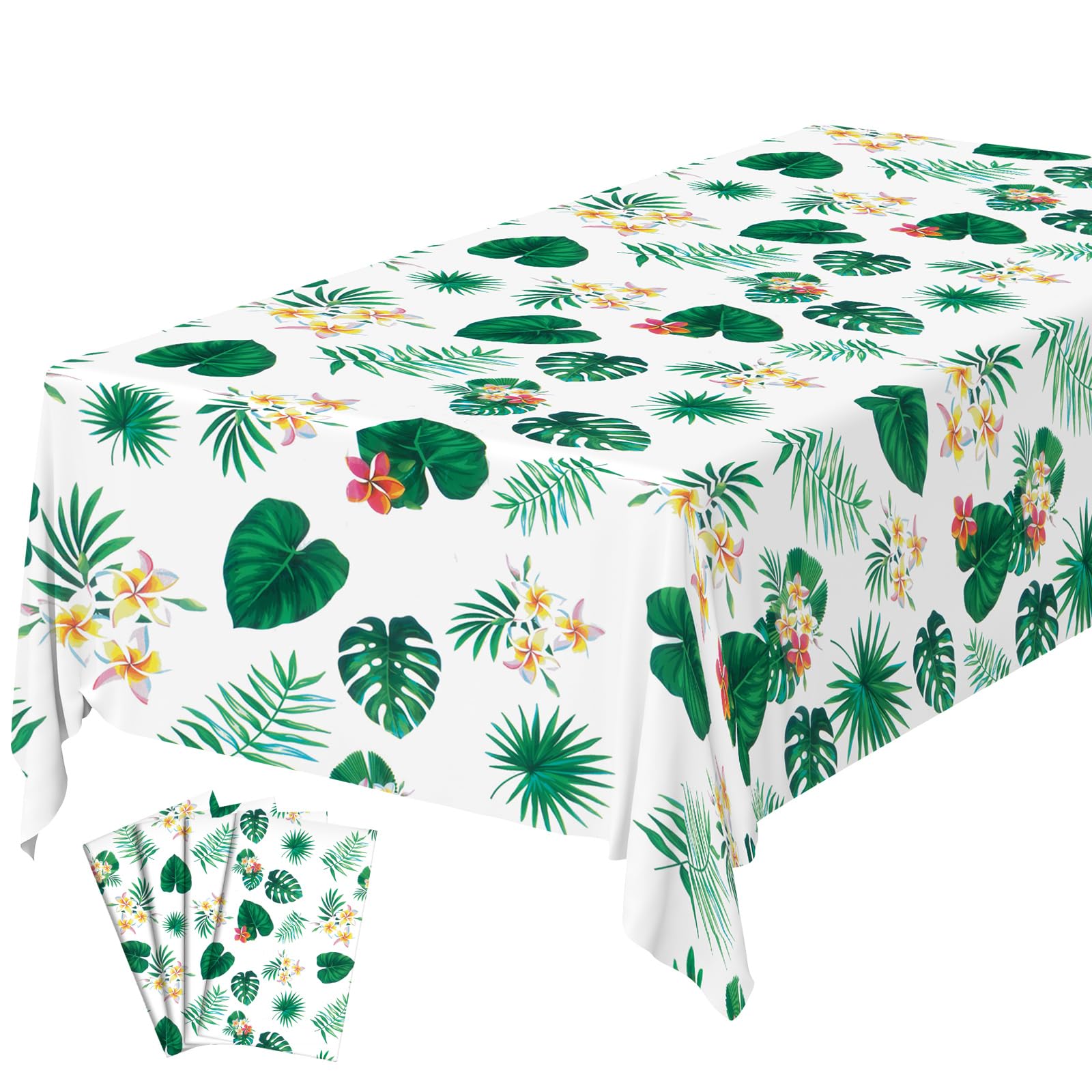 OSDUE Hawaiian Luau Theme Party Tablecloth, 4 Pack 130 x 220 cm Happy Birthday Table Cover,Plastic Disposable Tablecloth, Party Fold Table Cover Birthday Decoration Supplies for Girls Boys