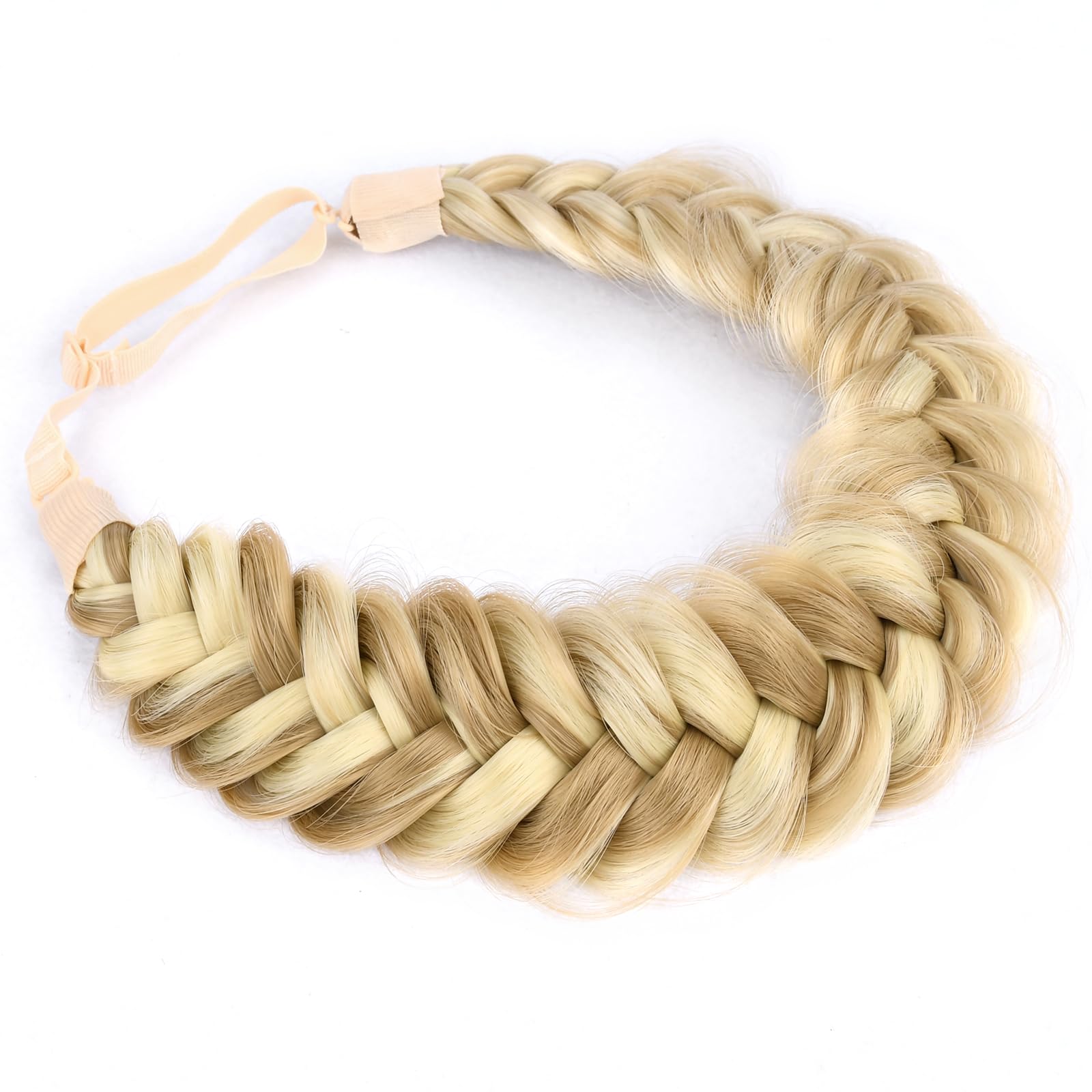 BOBIYA Messy Wide 2 Strands Synthetic Hair Braided Headband Classic Chunky Plaited Hair Headband for Women Girl (Highlighted Golden Brown)