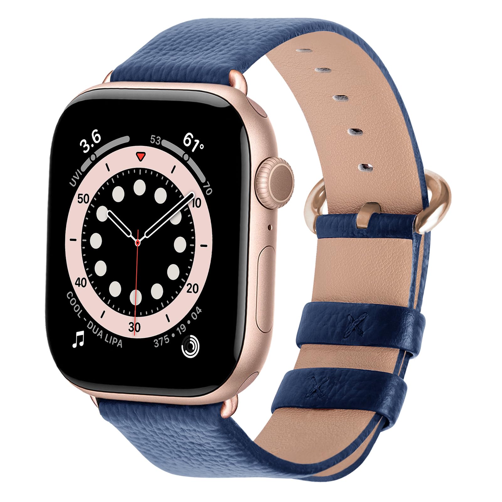 Photo 1 of ***(STOCK PHOTO FOR REFERENCE ONLY/ COLOR WILL VARY)***Fullmosa Leather Bands Compatible with Apple Watch Band 42mm 41mm 40mm 38mm for Women Men, Top Grain Genuine Leather Strap for iWatch Series 11/10/9/8/7/6/5/4/3/2/1,SE3/2/1, Blue/Rose Gold