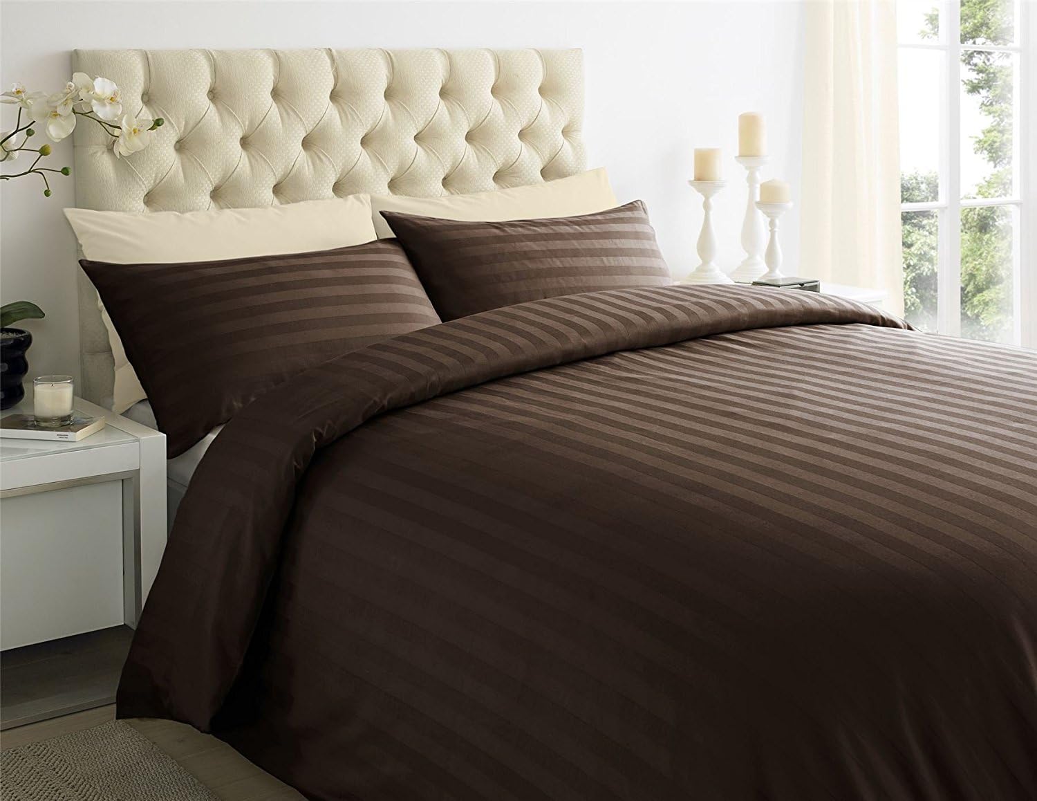 ED 250 Thread Count 100 Cotton Sateen Stripe Duvet cover set with Housewife pillowcases 250