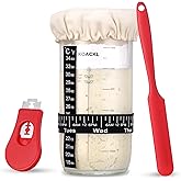 KOACKL Sourdough Starter Jar, 24oz/730ml Sourdough Starter Kit with Magnetic Bread Lame, Thermometer, Long Scraper, Cloth Cov