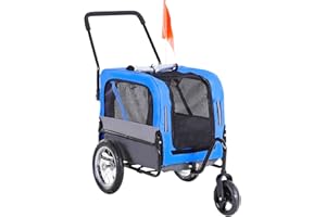 Aosom Dog Bike Trailer 2-in-1 Pet Stroller Cart Bicycle Wagon Cargo Carrier Attachment for Travel with 360 Swivel Wheel, Hitc