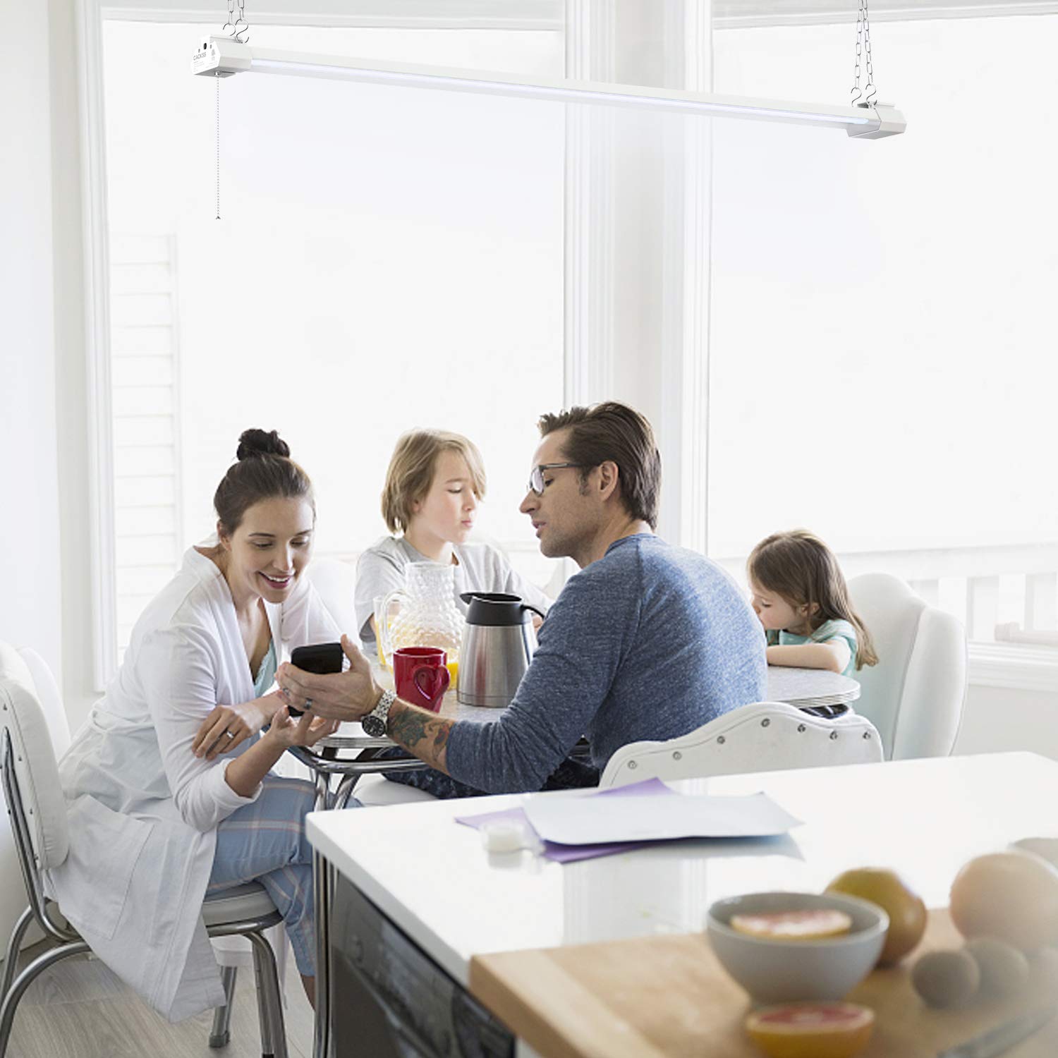 Linkable LED Shop Light for Garage, 40W 4800LM worklight Fixture with Pull Chain, 5000K Super Bright LED Utility Light, Ceiling 4FT Light, for Workshops Basement Storage Workbench, ETL Listed, Pack 4