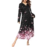Ekouaer Womens Nightgown Long Loungewear V Neck Nightshirt Sleepwear Full Length Sleepshirt with Pockets