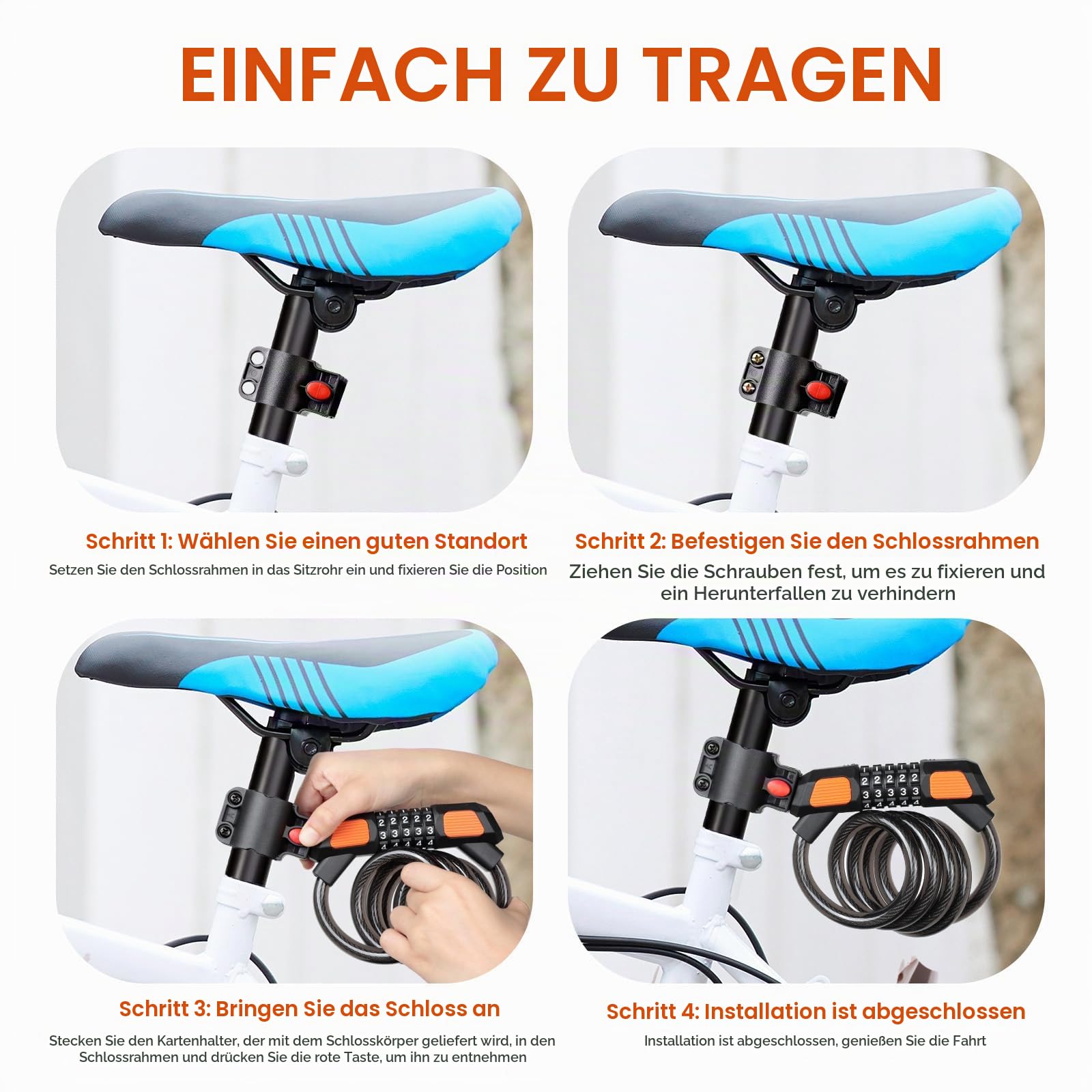 AiQInu Fahrradschloss Zahlenschloss 120cm/12mm Kabelschloss Sicherheitsstufe Sehr Hoch 5-Stellig zahlenschloss für Fahrrad Tricycle Scooter 6