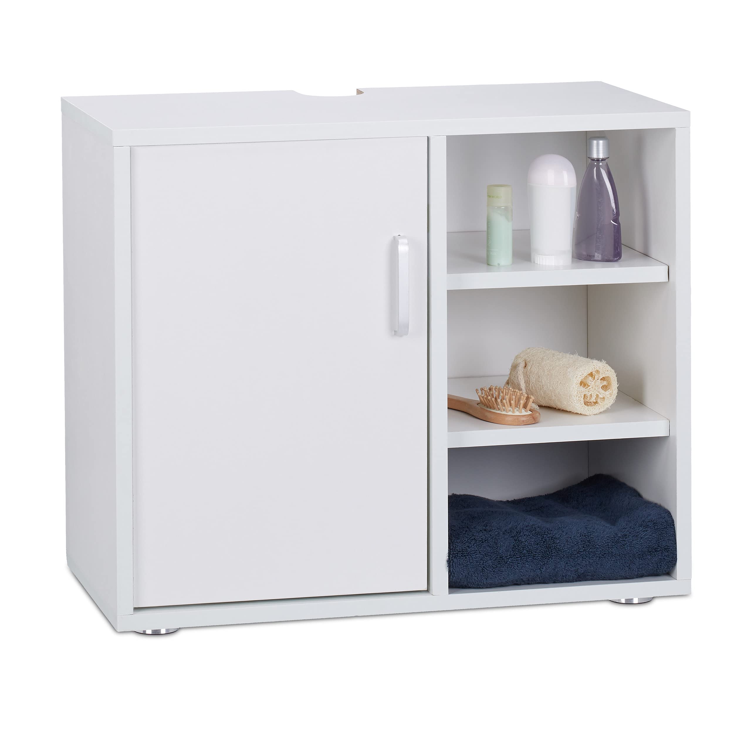 Relaxdays Basin Vanity Unit, One Door, Bathroom Under-Sink Cabinet, Siphon Cut-Out 51x60x32 cm, White