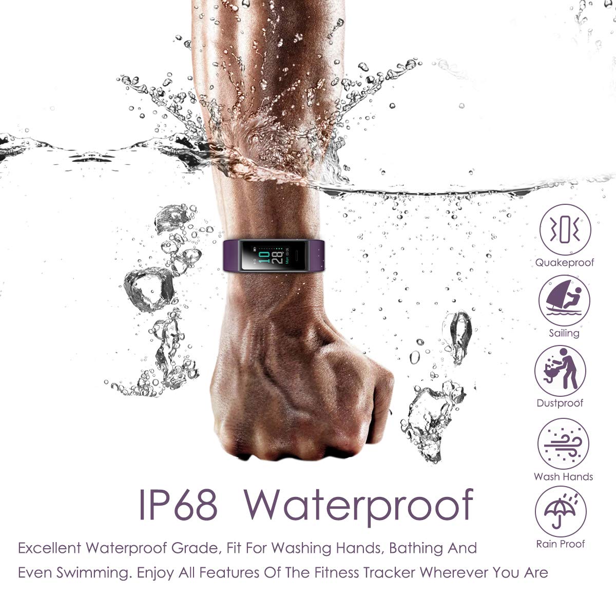 CHEREEKI Fitness Tracker, Orologio Fitness Bluetooth Impermeabile IP68 Uomo Donna con Cardiofrequenzimetro, Contapassi con Calorie, e Cronometro per iPhone Android (Viola)