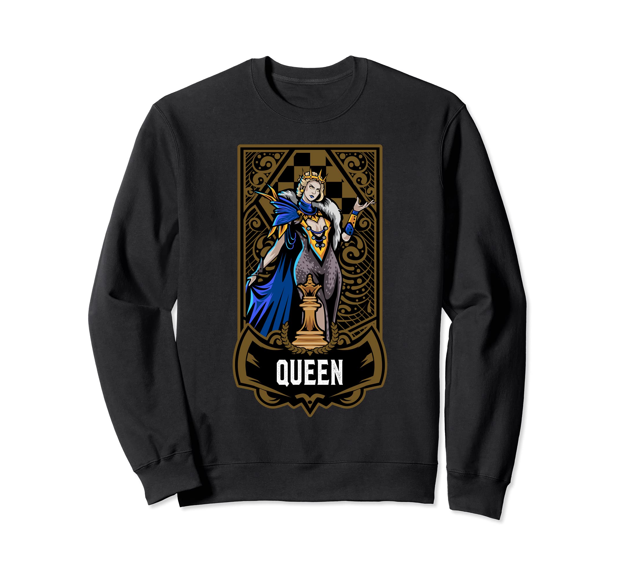 Queen Chess Game Piece Chess Club Players Gambit Blue Team Sweatshirt