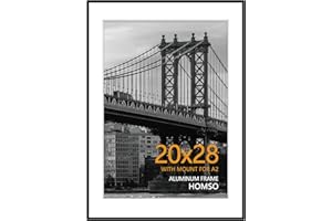Homso 20x28 Frame in Black, Metal Thin Board 20x28 Picture Frame with Acrylic Plexiglass for Poster Pictures A2 with Mat or 2