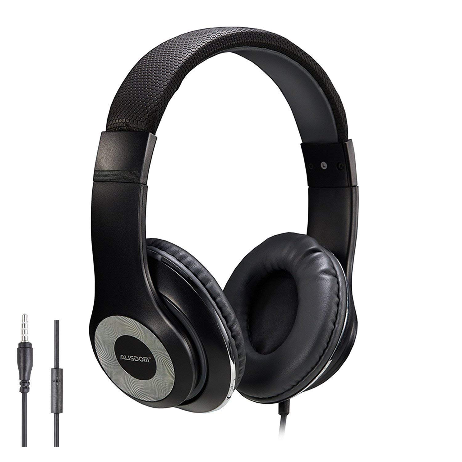 Ausdom F01 Kopfhörer Hi-Fi Stereo On-Ear Kopfhörer Ohrhörer mit Mikrofon 3.5mm-Anschluss Gaming Headset für PC, Desktop, Laptop, Tablet, iPhone 6s/6s Plus/6/SE/5s/5/4, Samsung Huawei Kinder Smartphone Headphone(Schwarz)