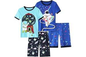 Vopawetty Boys 4-Piece Summer Pajamas Cotton Short Pjs Set Kids Sleepwear