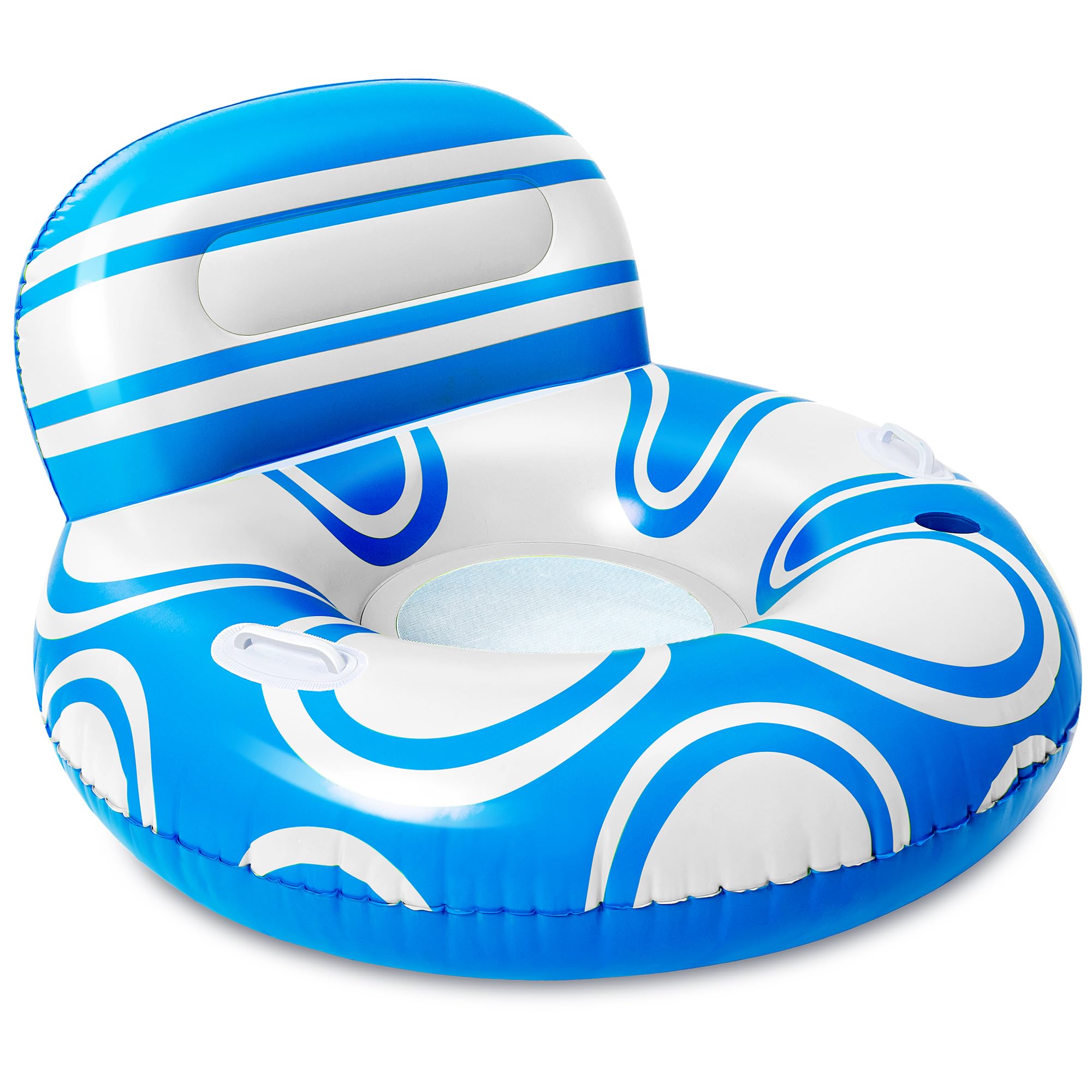 Sloosh Inflatable Pool Floats Lounger - Pool Floaties Blow Up Air Sofa Floating Chair with Big Backrest, Heavy Duty River Tubes Summer Lake Beach Water Float Raft Floaty for Adults (Blue White)