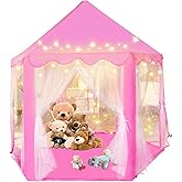 Kid's Play Tent, Ceither Princess Castle Girls Playhouse with Star Lights, 55" x 53" (L x H) Pink Princess Tent Indoor Outdoor for Imagination Interactive Play