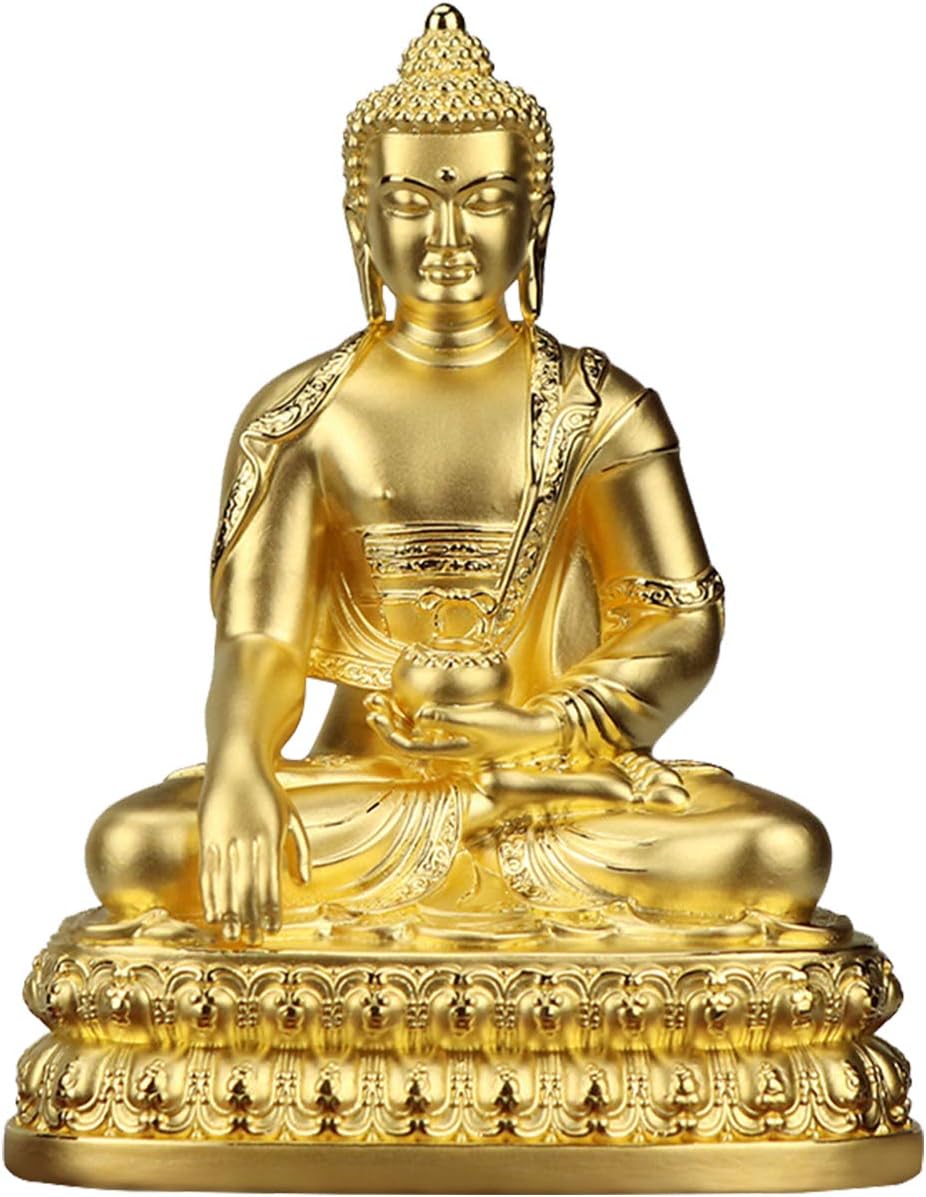 XQK Buddha Statue Sitting Figurine Sculpture Decoration Crafts for Home Ornament Garden Buddhist Bronze Gautama Statue