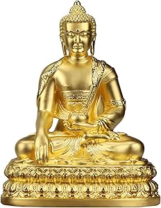 XQK Buddha Statue Sitting Figurine Sculpture Decoration Crafts for Home Ornament Garden Buddhist Bronze Gautama Statue