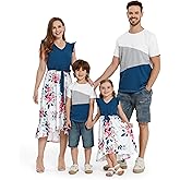 PATPAT Family Matching Outfits Summer Flutter Sleeve Mommy and Me Dresses and T-Shirts Sets Holiday Casual Family Outfits