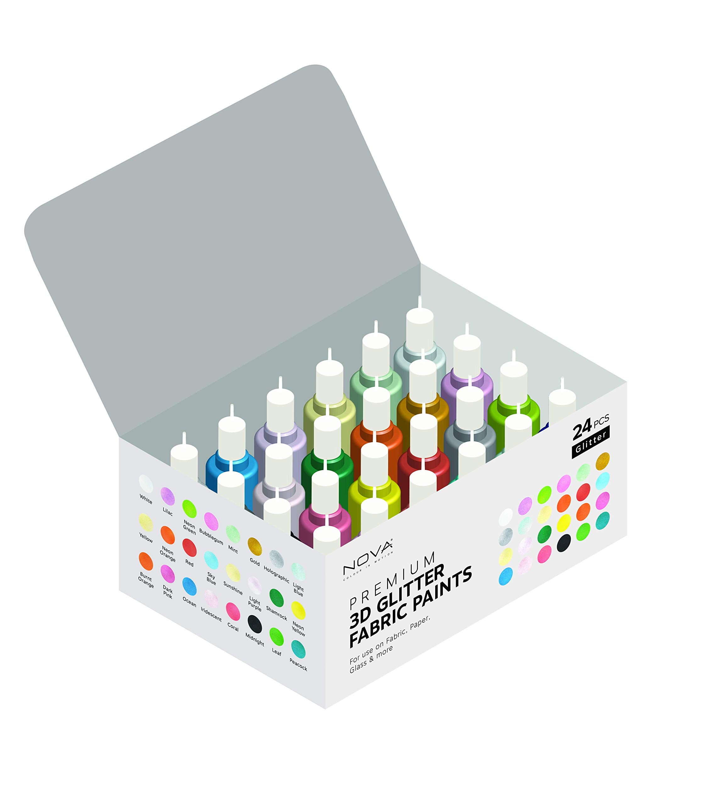 Nova 24 3D Glitter Fabric Paints