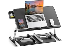 SAIJI Laptop Bed Tray Desk, Portable Table Stand with Storage Drawer, Adjustable PVC Leather, Foldable Laptop Tray for Sofa C