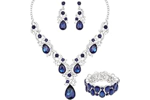 CSY Women's Elegant Bridal Necklace Earrings Stretch Bangle Bracelsts Set for Bride Bridesmaid Wedding Teardrop Crystal Costume Jewelry Sets