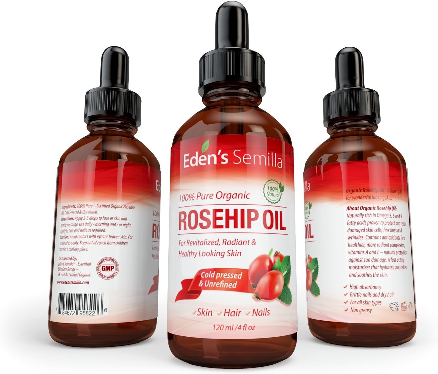 100% Pure Rosehip Oil, 120ml, Certified ORGANIC, Revitalises Skin & Hair, Clinically Proven - Image 3
