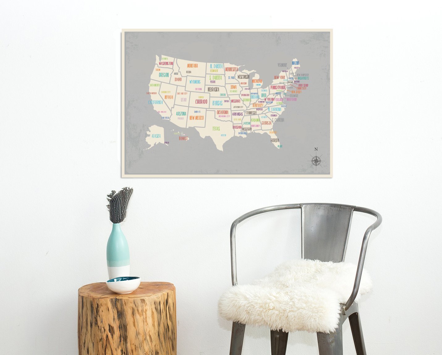 Capital Cities Kid's USA Wall Map Children's Room Decor Children