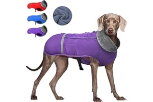 OaheLake Dog Winter Coat Jacket, Water Resistant Dog Puffer Jacket Snowsuit, Cold Weather Fleece Puppy Coats, Adjustable Reflective Leash Access Buckle Vest Winter Suit (Purple, XX-Large (Pack of 1))
