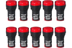 10Pcs AC/DC 110V LED Power Indicator Light, 22mm (7/8 Inch) Mounting Hole Size, Energy Saving Pilot Light for Electrical Panels, CNKAILANELE, Red 110V