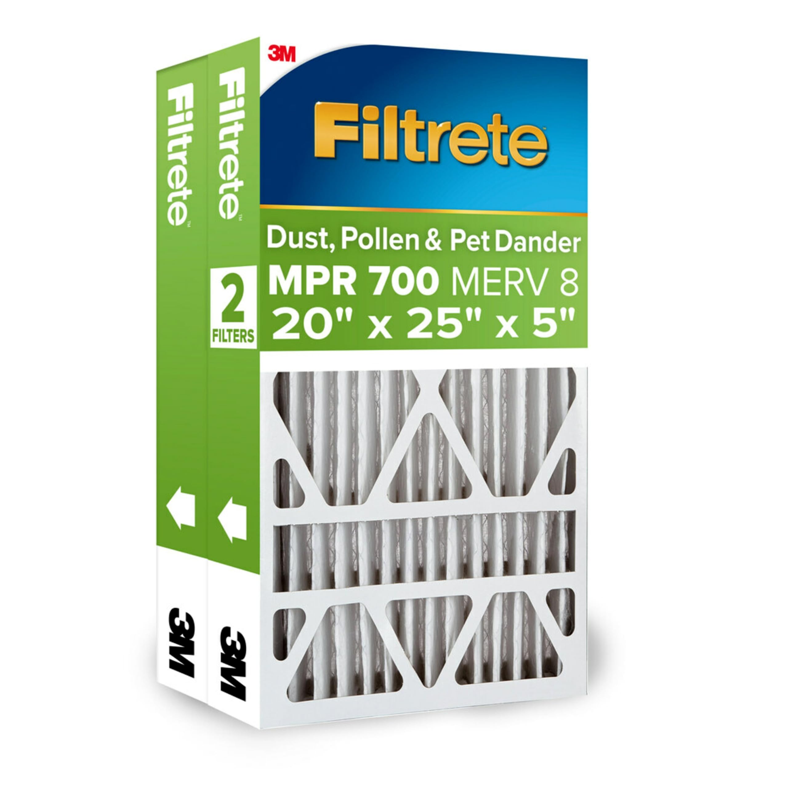 Filtrete 20x25x5 AC Furnace Air Filter, MPR 700, MERV 8, Fits Trion Air Bear & Carrier, Dust, Pollen & Pet Dander Reduction, 2-Pack (actual size 19.56 x 24.13 x 4.75 in)