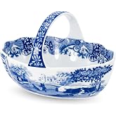 Spode Blue Italian Porcelain Handled Basket with Chip-Resistant Glaze - 6 Inch Decorative Serving Dish for Holiday Gift Giving, Hostess Presentation, Seasonal Table Accents