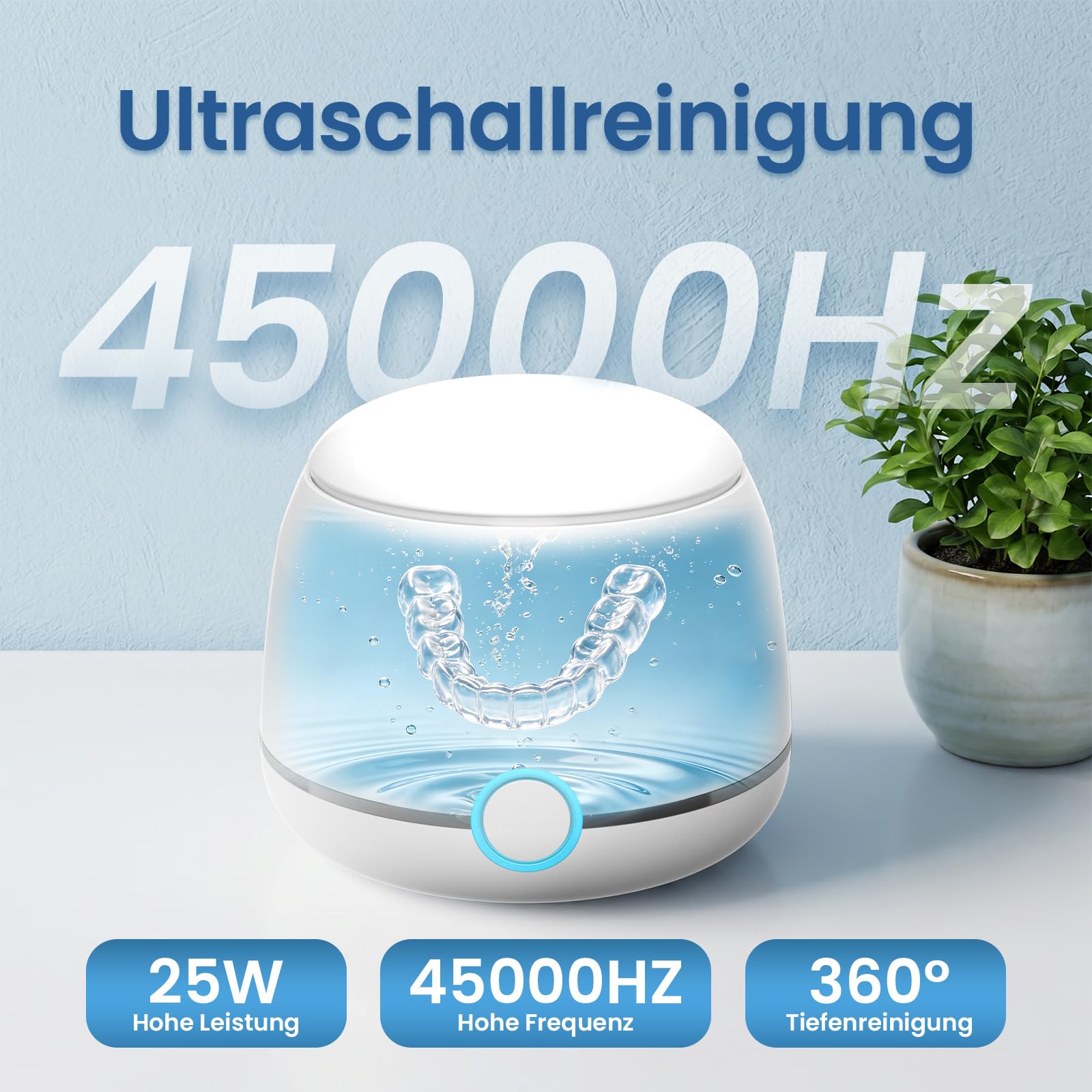 Ultraschallreinigungsgerät, U-VKK 45000 Hz Ultraschallreiniger, für zahnschiene reinigung, mit zwei Modi, geeignet für Retainer, Zahnspangen, Zahnbürstenköpfe, Prothesen, Schmuck usw 3