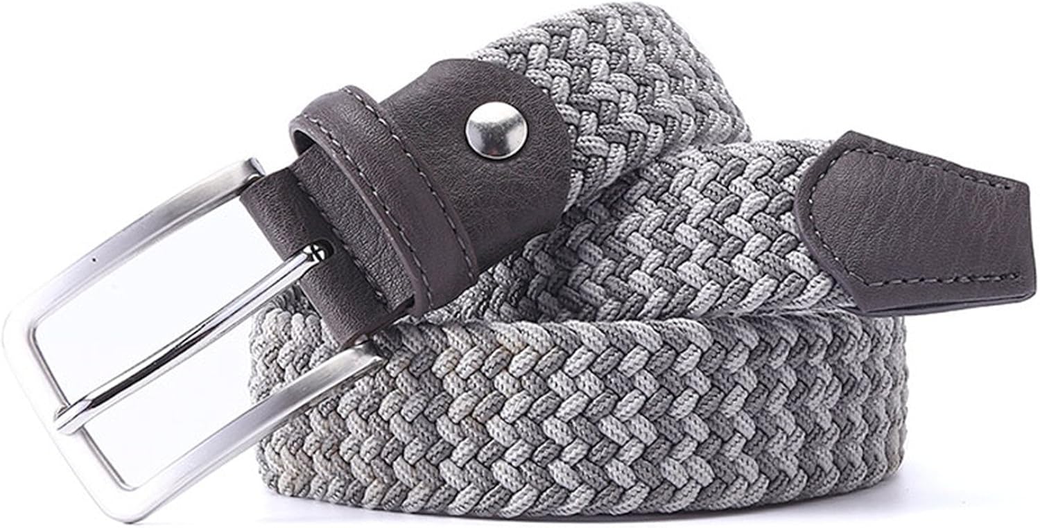 OnIn Great Elastic Belt Men Woven Elastic Belt Braided Woven Elastic Stretch Belt With Covered Buckle1-3/8" Wide